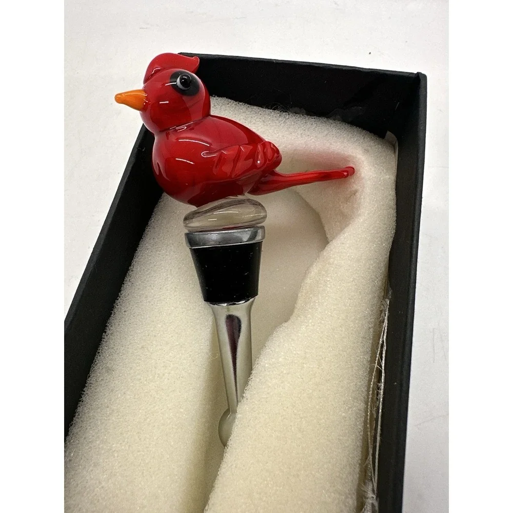 Cardinal Bird Wine Bottle Stopper Glass Red Bird Bar Gift New